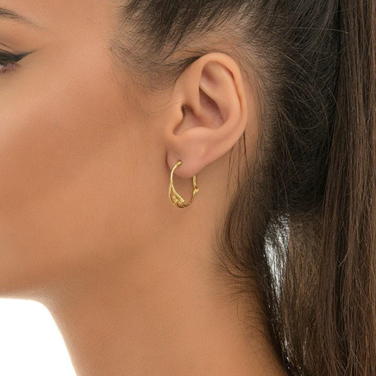 Jasmine Hoop Earrings: Nature-Inspired Twig Shape - Solid Gold