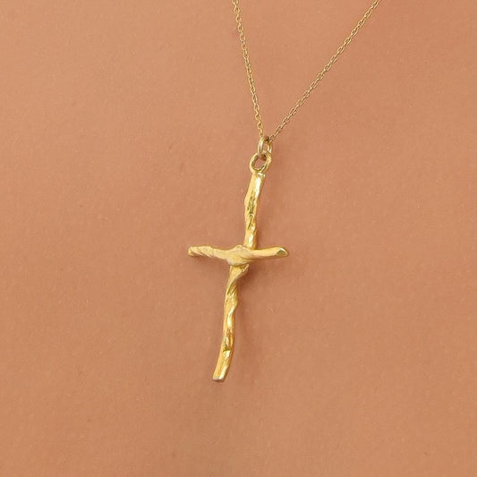 Olive Wood Cross Pendant Necklace, Large, Gold on Silver (Unisex)