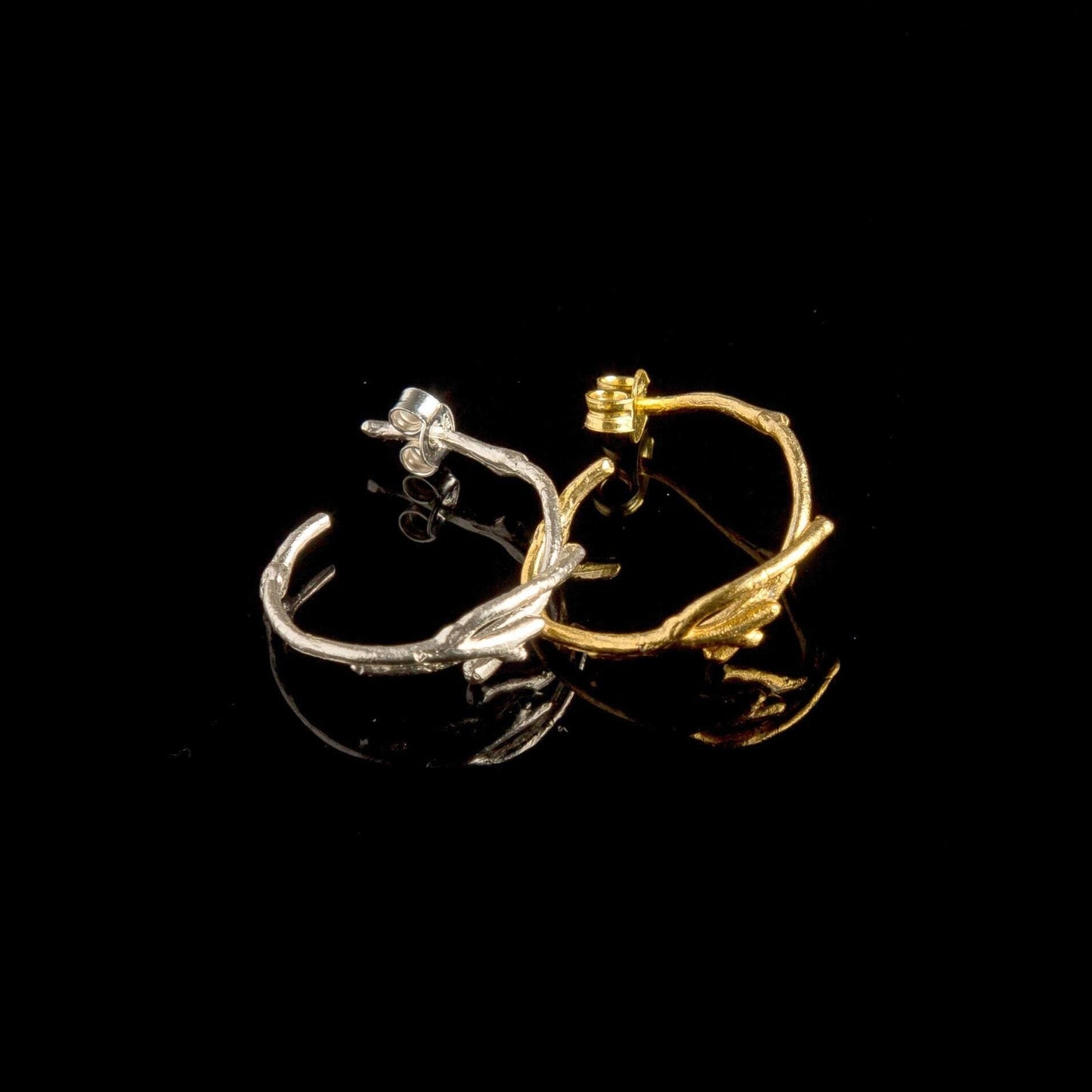 Jasmine Hoop Earrings: Nature-Inspired Twig Shape - Solid Gold