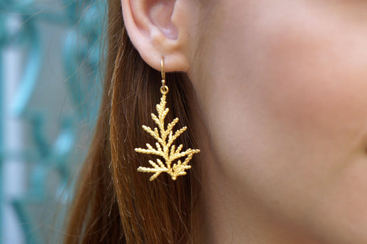 Cypress Leaf Earrings: Lightweight Dangle - Gold or Silver